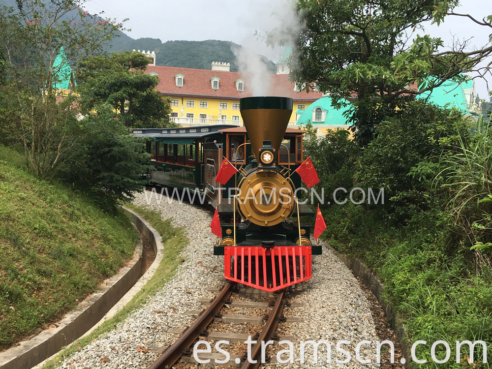 sightseeing train red and yellow colours railway